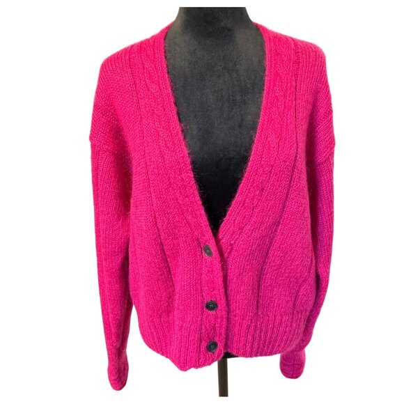 Gallagher Vintage Women's Fuchsia Mohair & Acrylic Knit Cardigan Sweater Size L - Picture 2 of 7